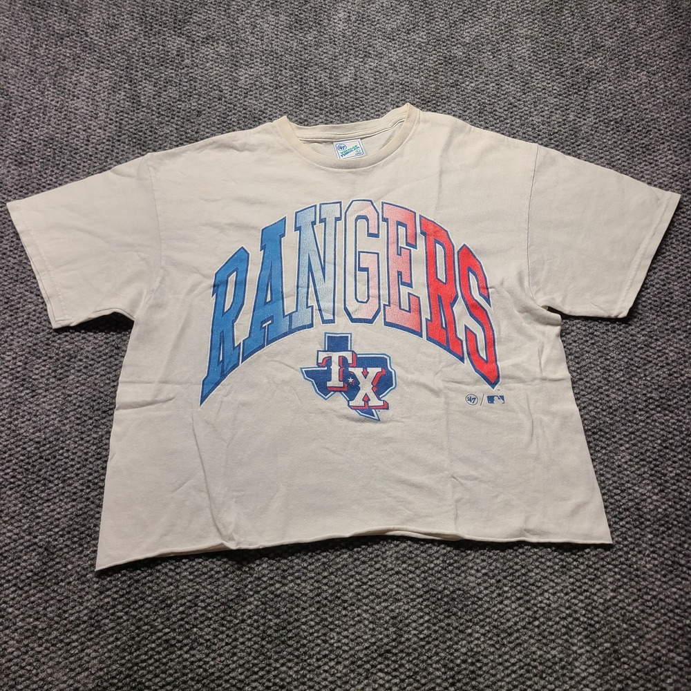 '47 Vintage Tubular Crop Top Womens Large White Texas Rangers Cotton Baseball